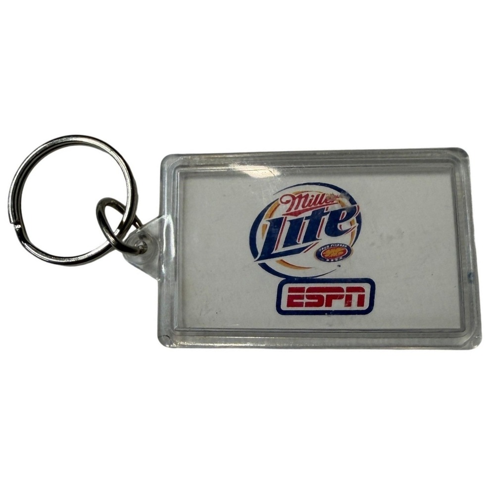 Vintage Miller Lite ESPN Keychain Clear Acrylic Beer Promo Logo